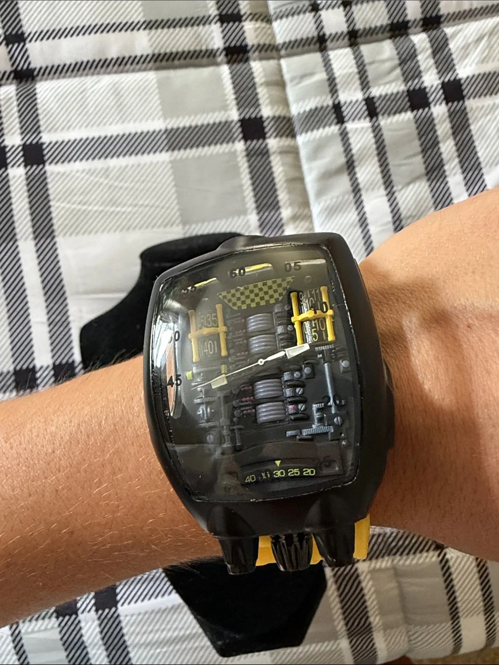 Yellow Silicone Strap with Black Car Engine design Case — Sport Tech Style